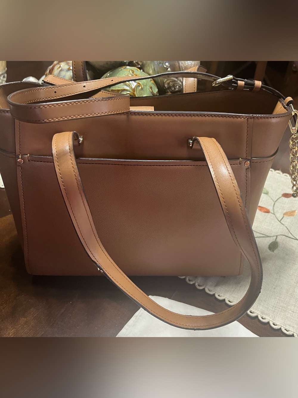 Calvin Klein Chestnut Brown Structured Satchel with Gold Hardware - Picture 9 of 9